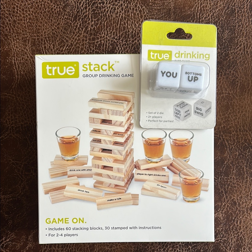 Stack Group Drinking Game with Dice - Natural Wood